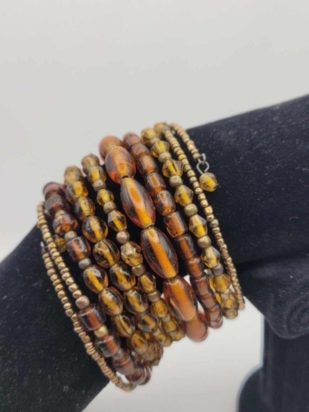 Multistrand Amber Glass Bead Wrap Bracelet